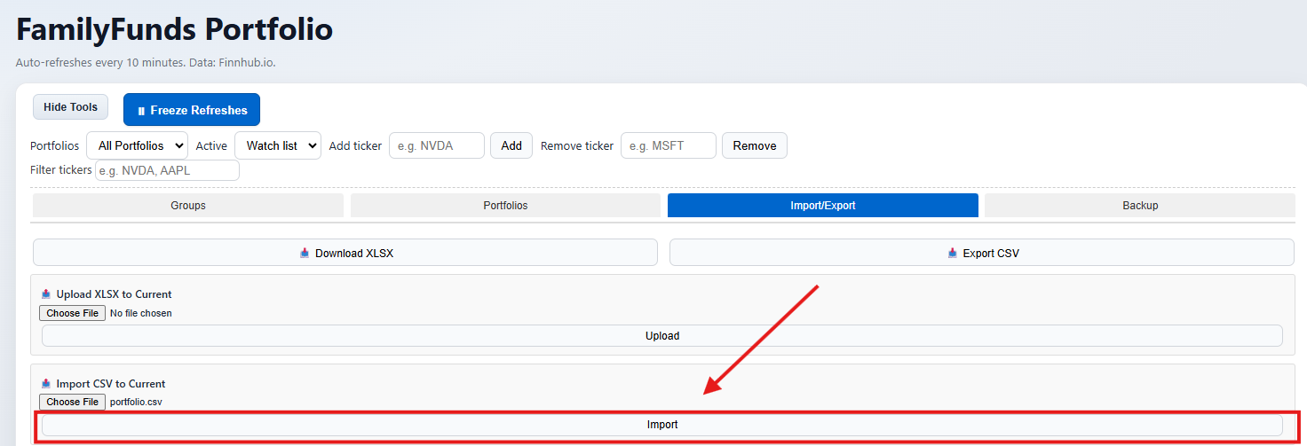 Import Your Holdings